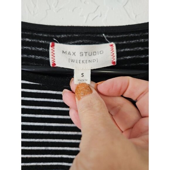 Womens Max Studio Weekend Ruffle Stripe Blouse Sz Smal Boho Office Siren Capsule - Picture 3 of 6
